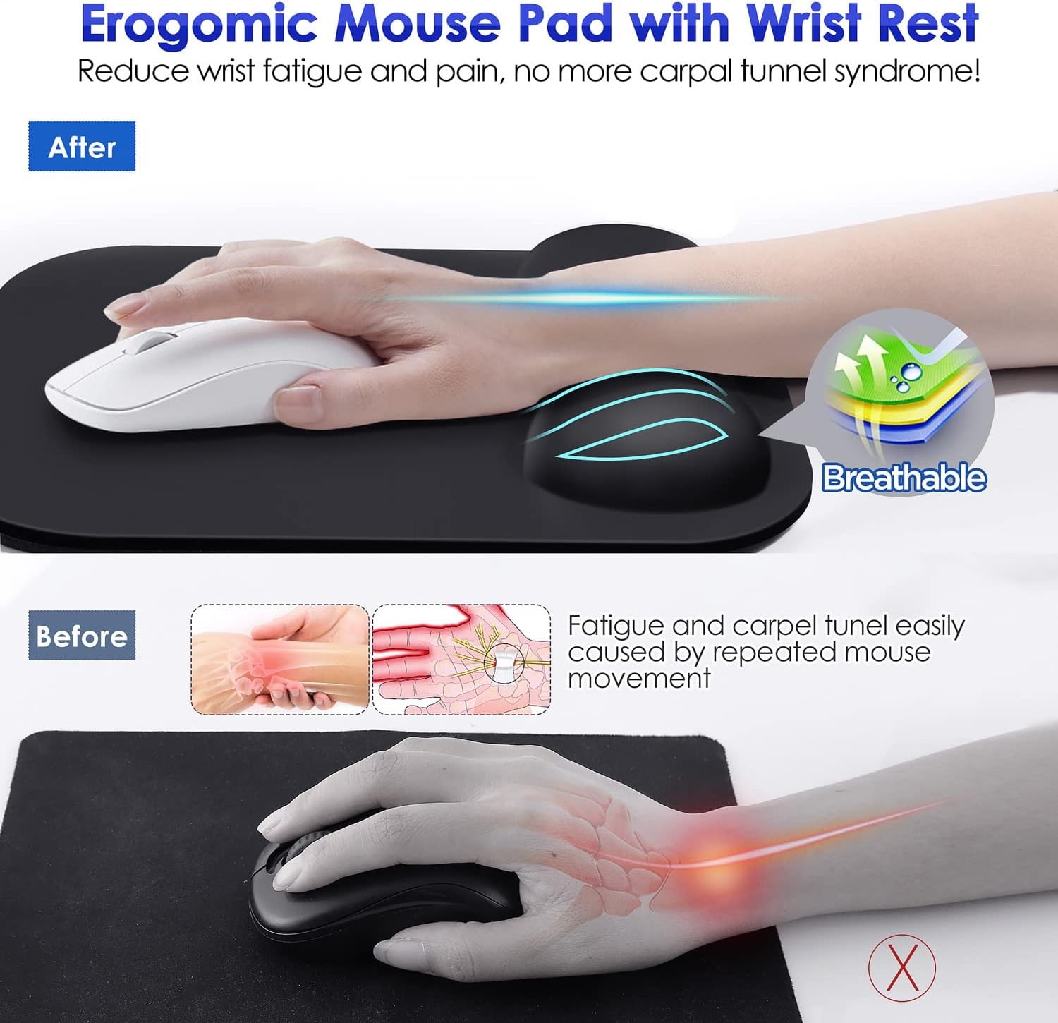 Gimars Mouse Pad with Wrist Rest, Large Smooth Superfine Fibre Medium, black 