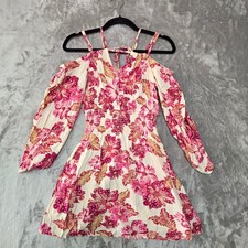 Old Navy Womens XS Pink Floral Cold Shoulder Smocked Waist Mini Dress Boho