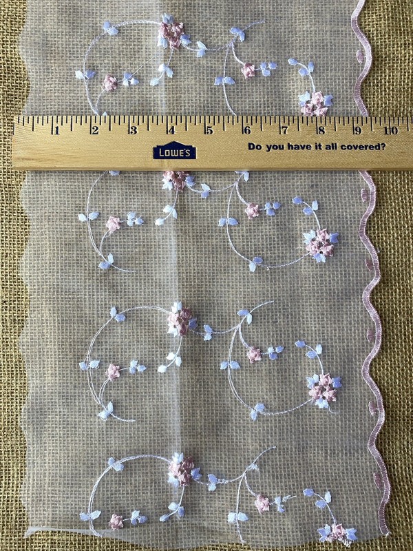5 yards sheer scalloped edge embroidered floral 9 1/4" trim