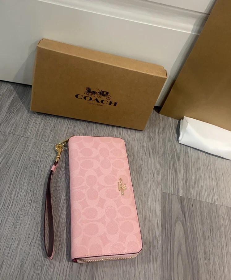 Coach Long Zip Around Wallet In Signature Canvas CW778 Powder Pink