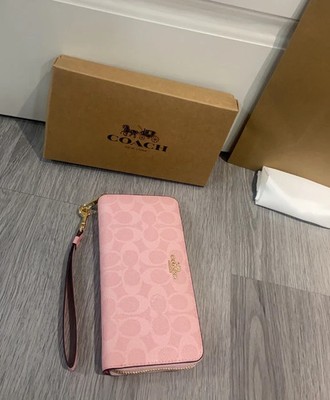 Coach Long Zip Around Wallet In Signature Canvas CW778 Powder Pink