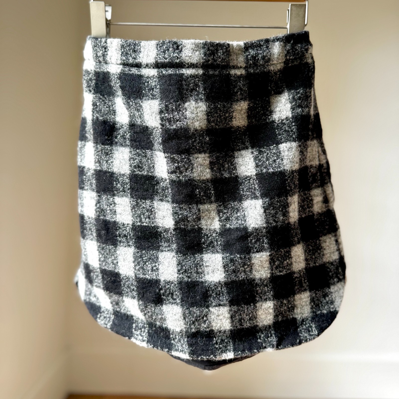 CHIC WOOL BUFFALO PLAID MADEWELL MINI SKIRT SIZE 0 BLACK WHITE GRAY CLASSIC