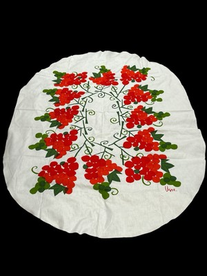 Vintage Vera Neumann Oval Tablecloth Red Grapes 56  X 56  Rare Unique