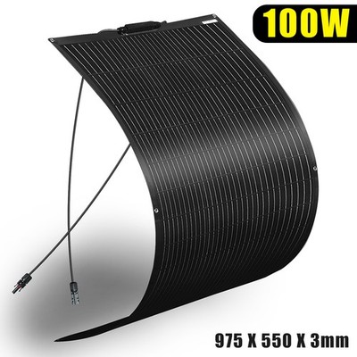 100 Watt Solarmodul Flexible 100W Solarpanel Mono für Wohnwagen Boote PV Schwarz
