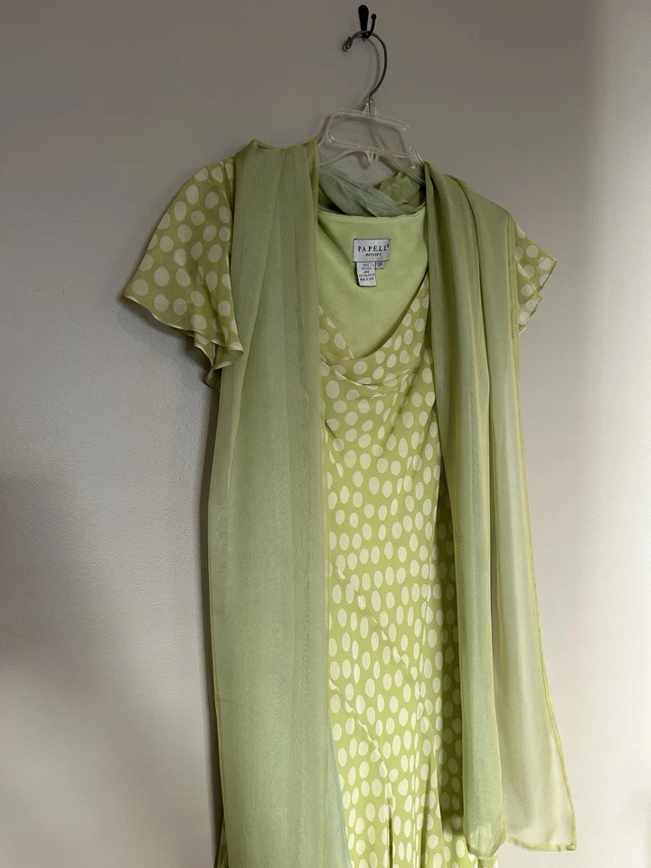 90-е винтажное 100% шелковое платье в горошек пастельное зеленое прозрачное папелла бутик миниатюрное - Изображение 3 из 4