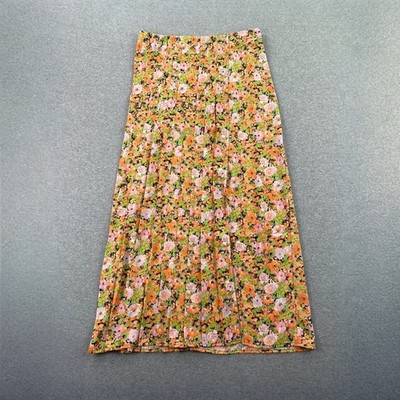 Open Edit Nordstrom Pleated Midi Maxi Skirt S Orange Multi Meadow Floral Grunge