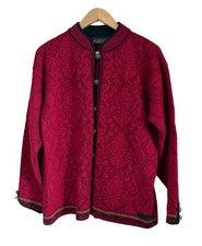 Dale of Norway Casual Collection Red Fair Isle Wool Knit Cardigan Sweater Size L