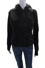 Blanc Noir Womens Hooded Four Pocket Long Sleeve Zip Up Jacket Black Size S