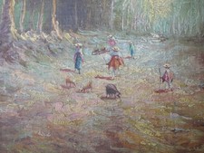 Excepcional pintura al óleo pastoral temprana a bordo listada por Fanny Moncayo ecuatoriana