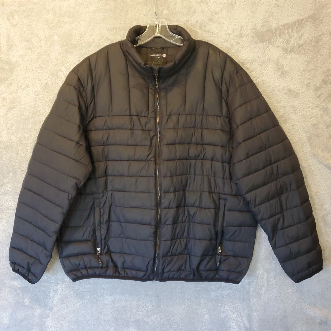 Swiss Tech Puffer Jacket Mens 2XL Black Full Zip Pockets Packable