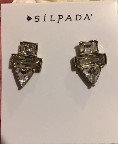 ❤️Silpada K&R Crystal Clear Studs Earrings KRP0022 NWOT - Picture 3 of 3