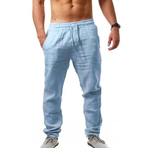 Baumwolle Leinen Haremshose Herren Einfarbig Gummibund Streetwear Jogginghose 2025 - Bild 30 von 44