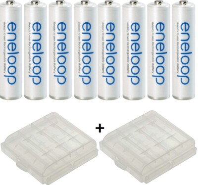 8X Eneloop AAA Akkus 1,2V 750mAh wiederaufladbar + gratis Akkuboxen Version 2023