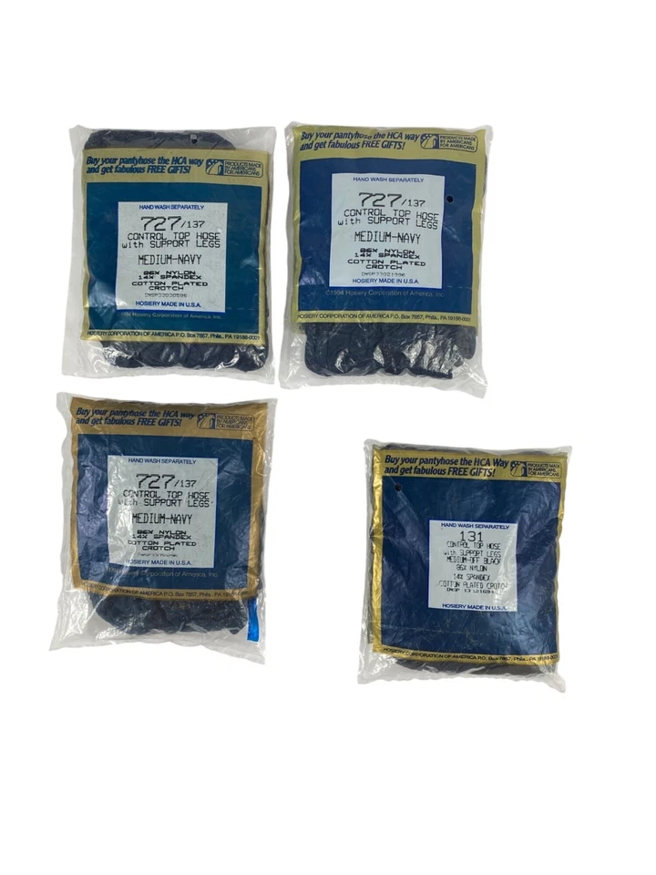 Vintage Silkies Control Top Pantyhose Pack THREE Medium Navy & ONE Off Black. - Image 2 of 4