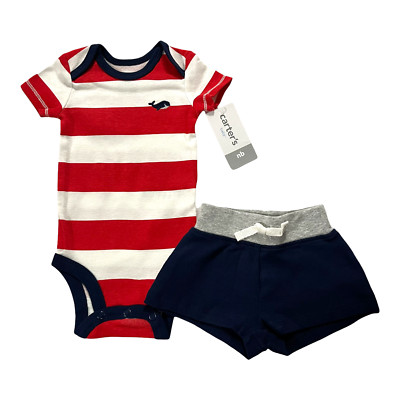 Carter's Newborn Baby Boys 2pc Bodysuit & Shorts Outfit Set Blue-Red-White