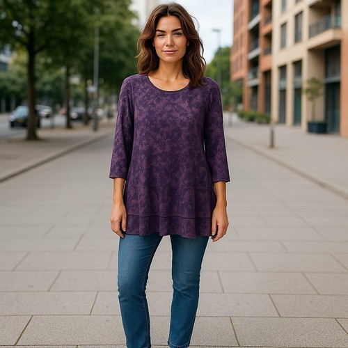 Simply Vera, Vera Wang Damen Top Gr. M Lila Langarm mit transparenten Stufen - Bild 14 von 14