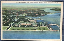 Vintage Postcard 1940 Aerial View U.S. Naval Academy, Severn Rvr Annapolis, MD