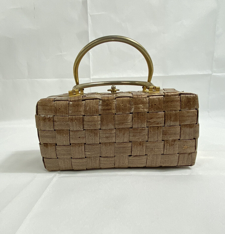 Vintage 1960's Hand Woven Wicker Bamboo Purse Handbag Made