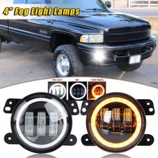 Pair 4 Halo Fog Lights White Yellow Drl Trun For 94-01 Dodge Ram 1500 2500 3500