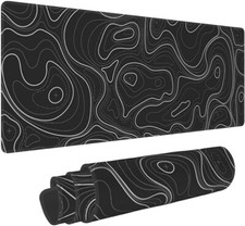 Large Gaming Mouse Pad Black Topographic-31.5"/11.8" Desk Top Accessories