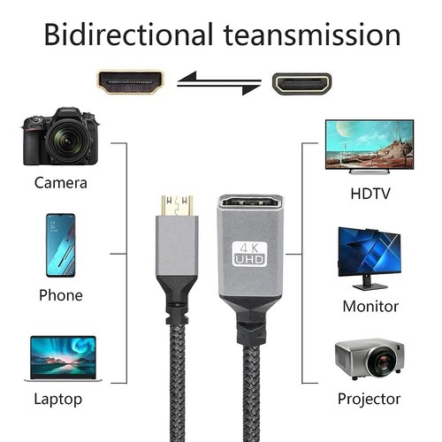 Mini HDMI Stecker auf HDMI Buchse kompatibel Verlängerungskabel Konverter Adapter Winkel - Bild 3 von 9