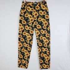 Vintage 80s MONDI Sunflower Print Pants Novelty Straight Leg Cotton size 36 US S