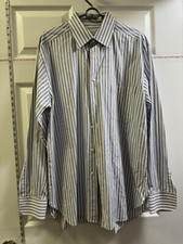 Ermenegildo Zegna Men's Dress Shirt 44 17.5 Long Sleeve Blue Yellow Button Up