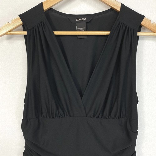 VTG Express Little Black Dress Womens 6 Ruched V-Neck Sleeveless Formal Y2K - Picture 2 of 14