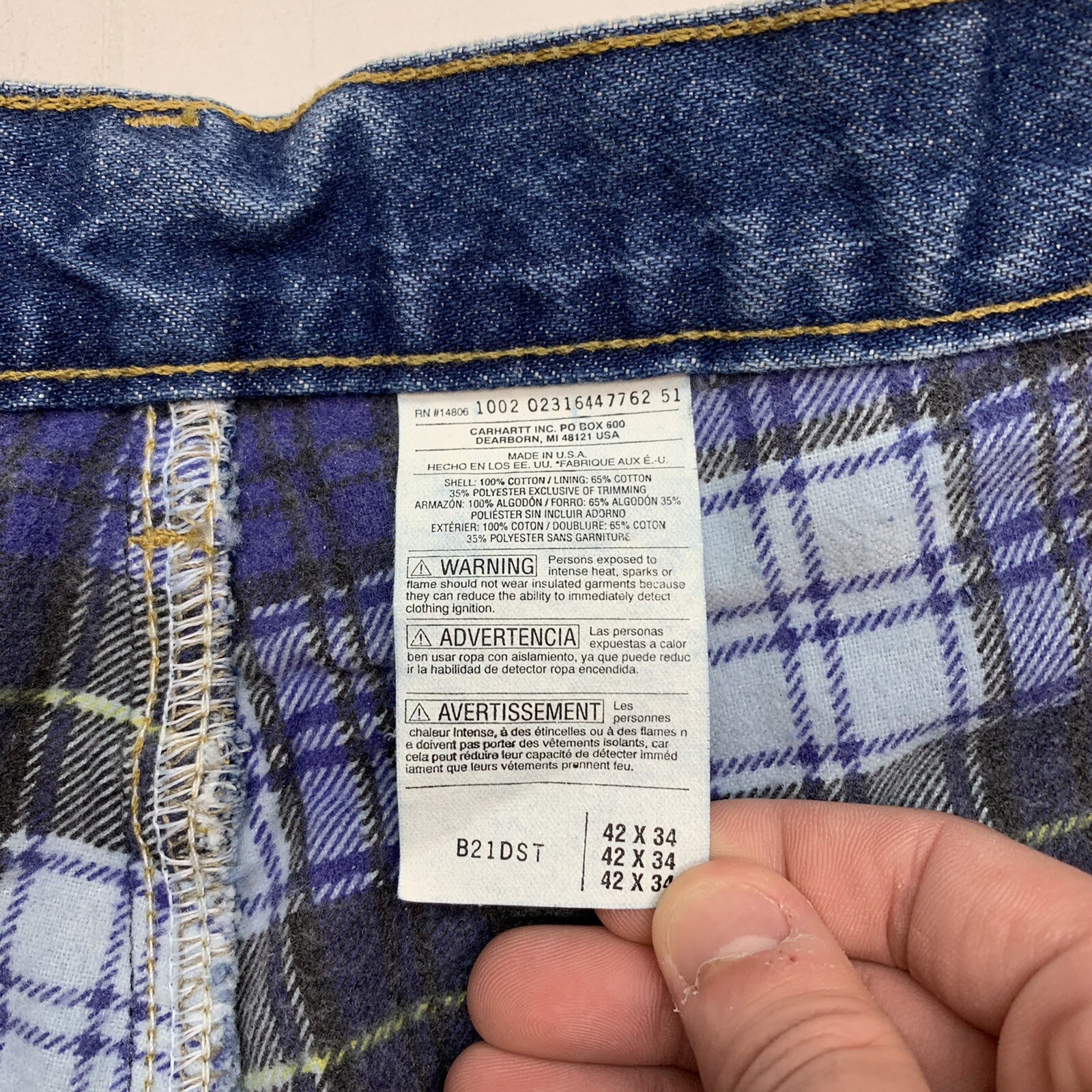 Carhartt Mens Vintage Insulated Blue Jeans Size 42x34 Gem