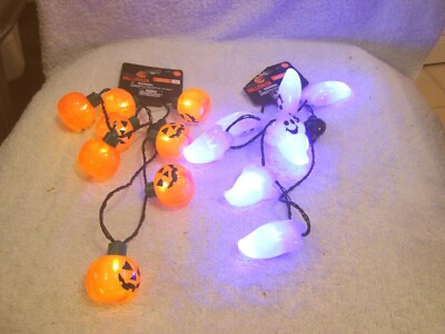 Halloween Light Up & Blinking Necklaces Set Of 2 Pumpkin & Ghost New