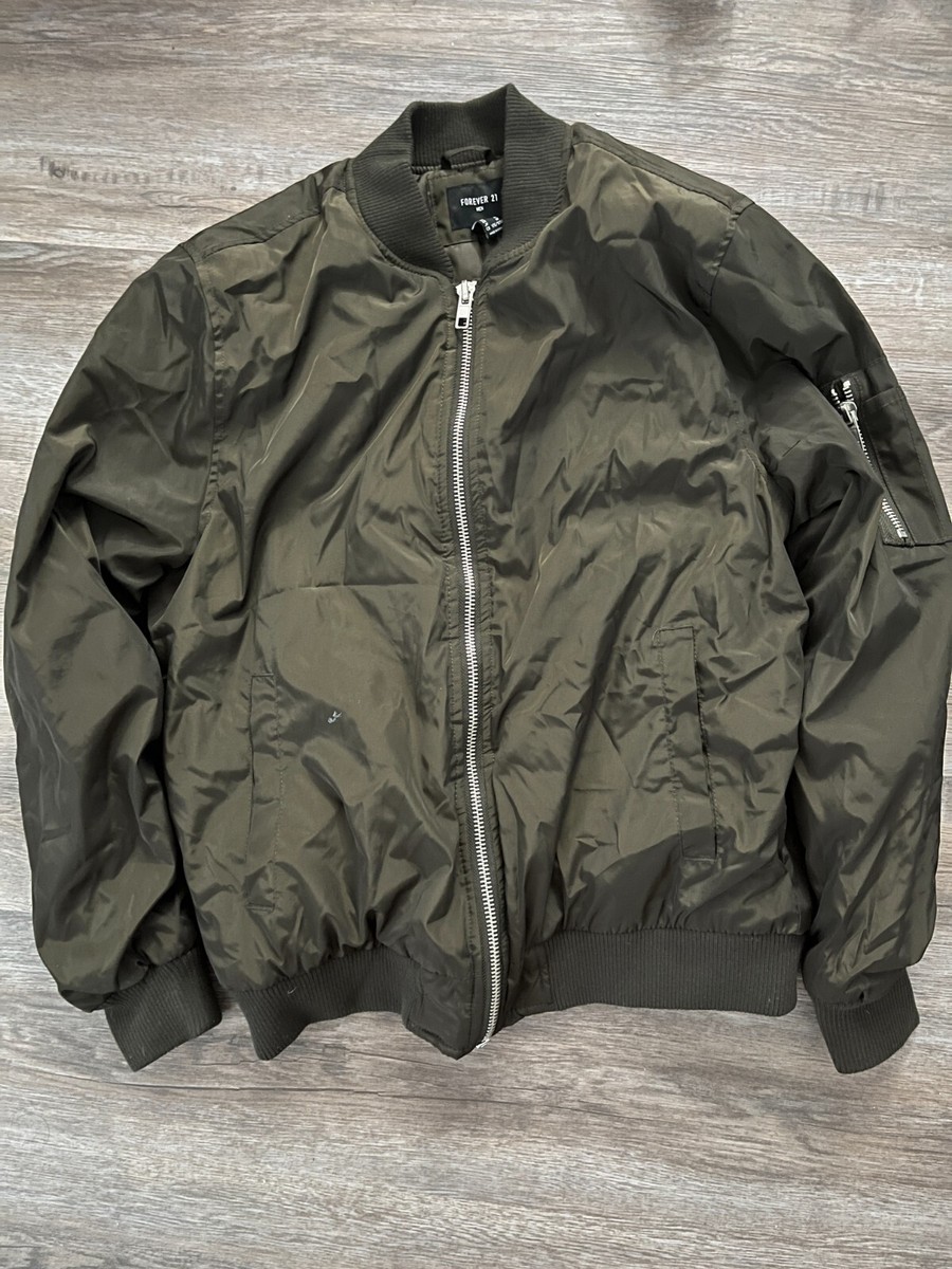 Forever 21 Jacket Mens Medium Bomber Long Sleeve Zip Up Green