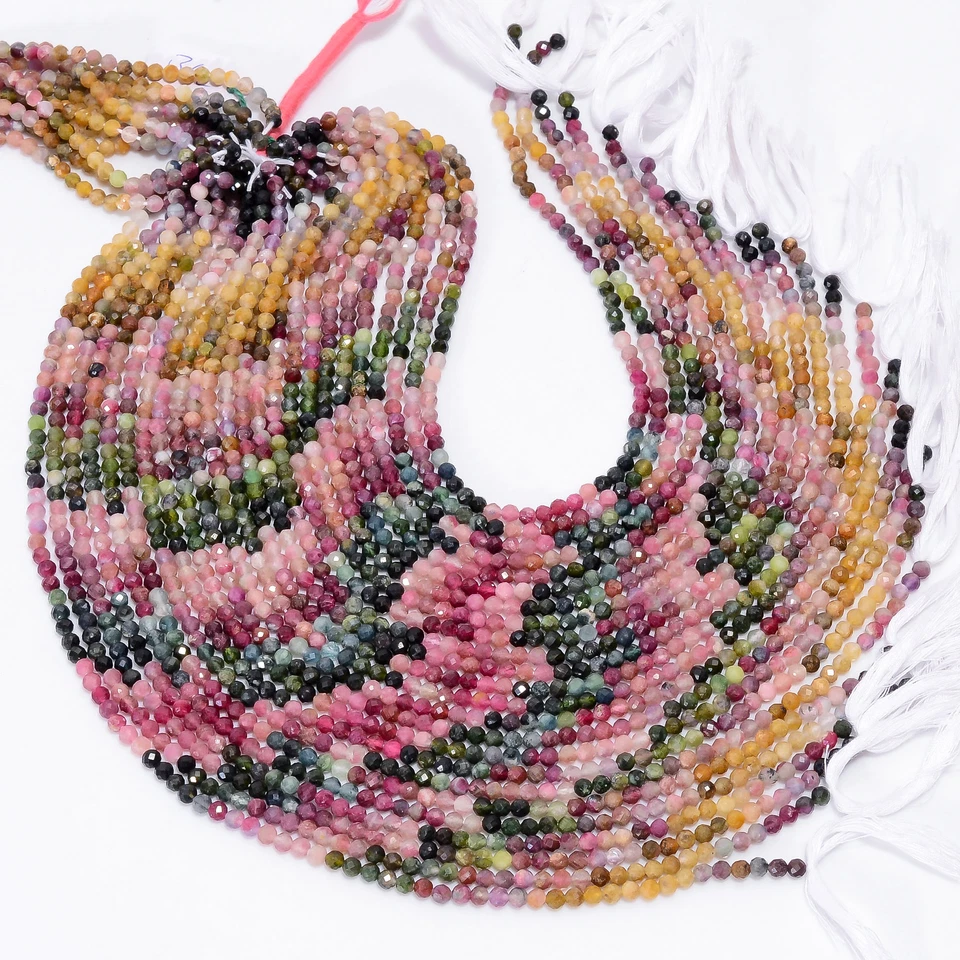Natural Multi Tourmaline Gemstone Round Faceted Beads 4 mm Strand 12.5" GB-894 - Image 3 of 4