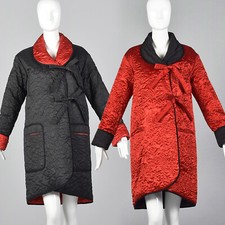 M 1980s Sonia Rykiel Reversible Floral Quilted Coat Red Black Outerwear 80s VTG