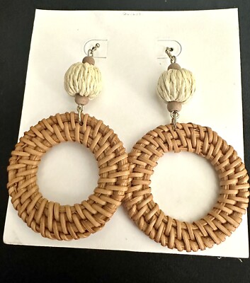 LOFT Rafia Hoop Drop Earrings Lightweight