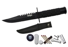 8.5" Black Stainless Steel Survival Knife w/ Survival Kit  HK256-85BK