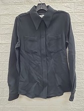 New Victoria Beckam Fitted Fluid Cady Long Sleeve Button Up Black Shirt Size 8