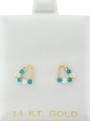 LAB CREATED BLAUTOPAS & MIT SAPHIR OHRSTECKER HERZ OHRRINGE 14K GOLD - Schraubverschluss