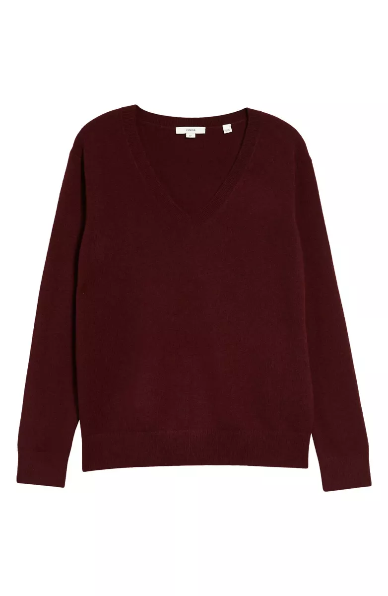 NEW Vince Weekend V neck Cashmere Sweater in Plum wine Size XL