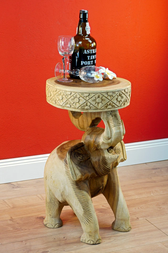Holz Beistelltisch Elefant 50cm Holztisch Nachttisch Massivholz Hocker Tisch neu - Bild 4 von 4