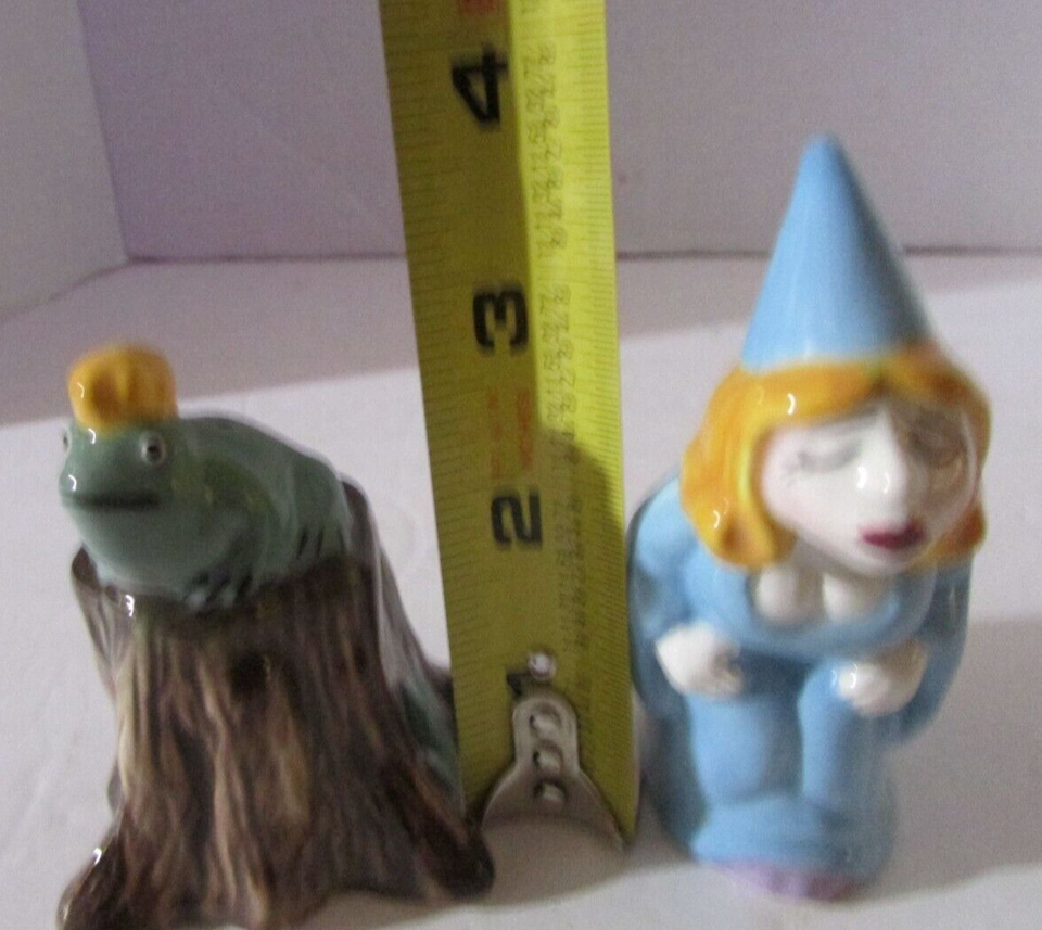 Vintage Ceramic Frog & Princess Salt & Pepper Shakers Set Clay Art