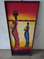 DIPINTO AFRICANO ARTE ETNICA QUADRO AFRICA 120X52 CM con cornice di legno