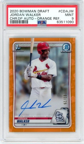 2020 Bowman Draft Jordan Walker /25 Chrome Draft Pick Auto Orange Refractor PSA9