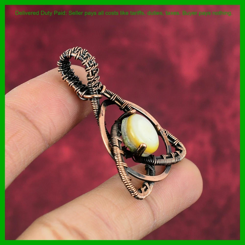 Colgante de moda envuelto en alambre único de piedras preciosas madreperla redondas de cobre joyería Foto 3 de 4