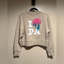 Palm Angels I Love PA Beige Cotton Crewneck boxy Sweatshirt