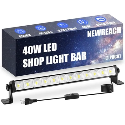 NEWREACH 40W LED Shop Lights, 4800LM 6500K Shop Light Bar with 6.6Ft Cord/Plug/Switch, Da