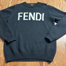 Jersey Fendi Lana Logo Deletreado Talla 50 Hecho en Italia Negro