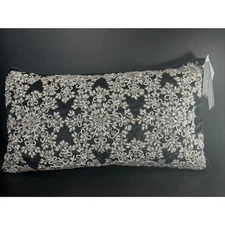 Glitz & Glimmer Christmas Beaded Snowflake Throw Pillow Black 23x12" Zip NEW