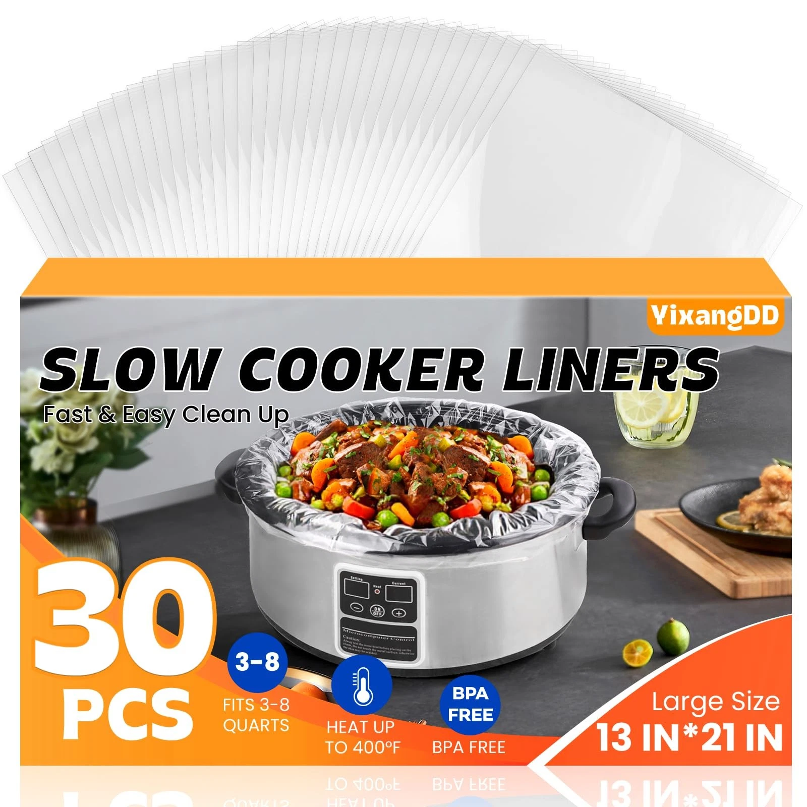 30 Pack Slow Cooker Liners, Large Size 13"x 21" Cooking 30 count, Transparent