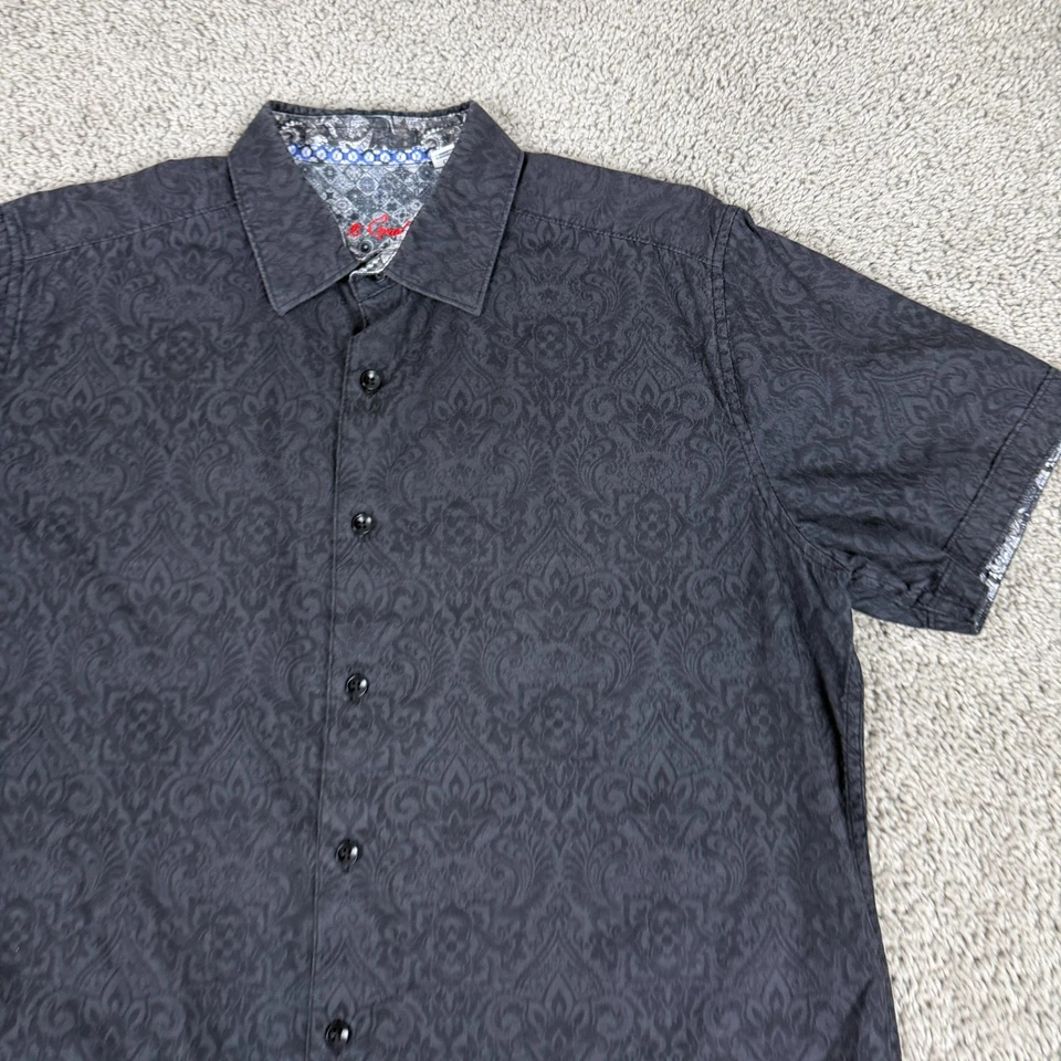 Robert Graham Shirt Mens Large Black Classic Fit Short Sleeve Paisley Jacquard - Image 3 of 4