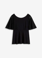 Shirt mit Spitzenärmeln Gr. 40/42 Schwarz Damen Top Bluse Tunika Oberteil Neu*